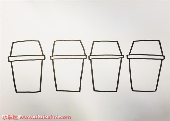 四个分类垃圾桶怎么画 四个分类垃圾桶简笔画步骤