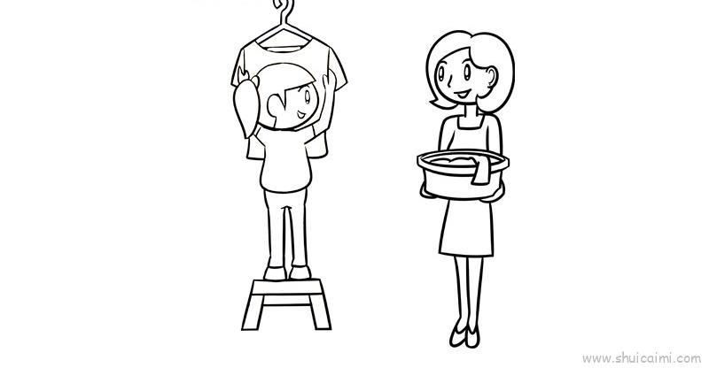 我帮妈妈晾衣服儿童画怎么画 我帮妈妈晾衣服简笔画简单