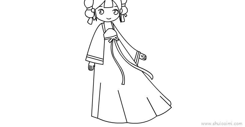 古装少女人物儿童画怎么画 古装少女人物简笔画步骤