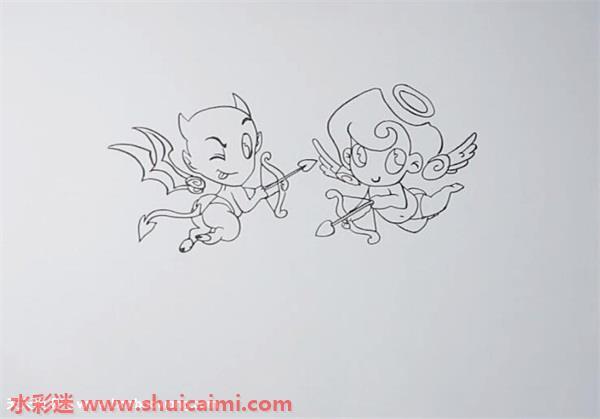 小天使和小恶魔怎么画 小天使和小恶魔简笔画图片彩色