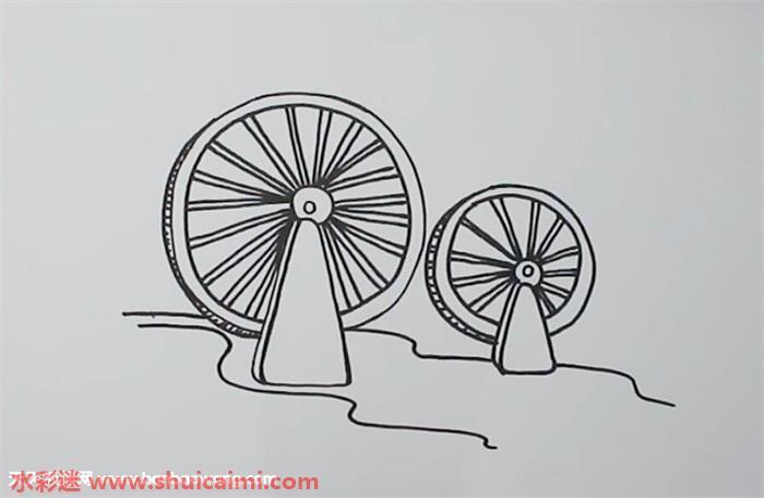 古代水车怎么画 古代水车简笔画简单又漂亮彩色