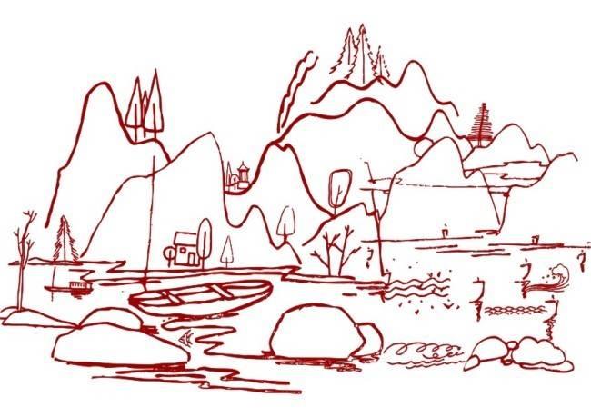 山水的简笔画图片大全 山水的简笔画图片大全彩色