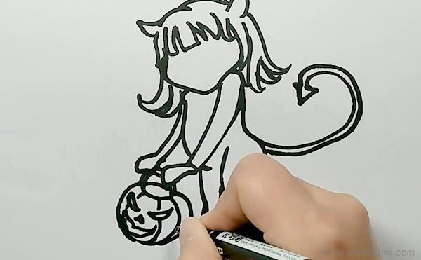 提南瓜小魔女儿童画怎么画 提南瓜小魔女简笔画简单又好看
