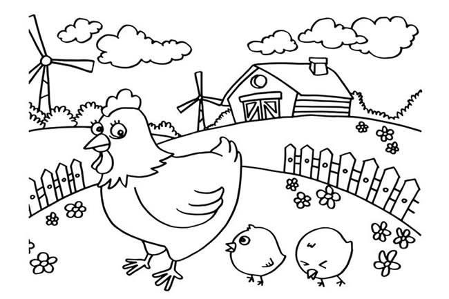 母鸡和小鸡简笔画 母鸡和小鸡简笔画彩色有背景