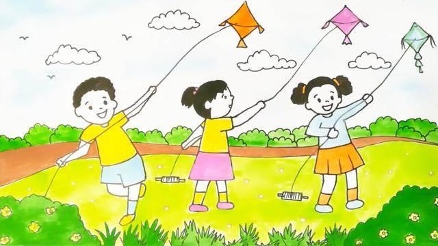 儿童放风筝的简笔画 儿童放风筝的简笔画图片大全小女孩