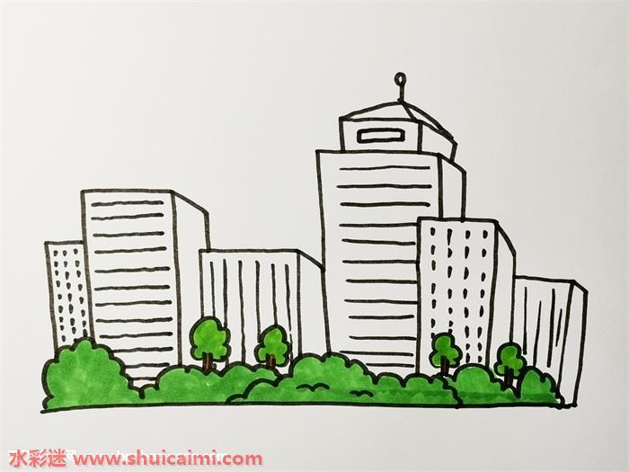 城市楼房带颜色怎么画 城市楼房简笔画画法