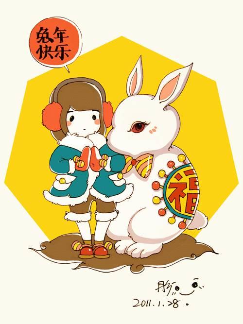 2023兔子拜年简笔画图片 小兔子拜年简笔画