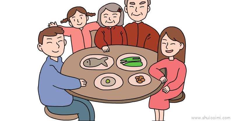 吃年夜饭儿童画怎么画 吃年夜饭简笔画步骤