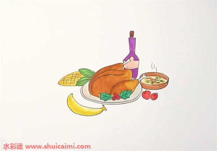 丰盛饭菜怎么画 丰盛饭菜简笔画图片带颜色