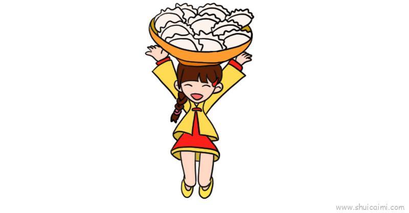 端饺子儿童画怎么画 端饺子简笔画画法