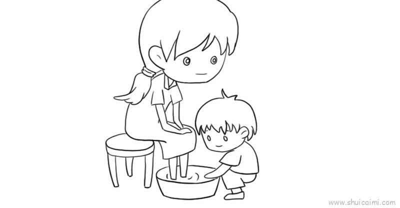 给母亲洗脚儿童画怎么画 给母亲洗脚简笔画画法