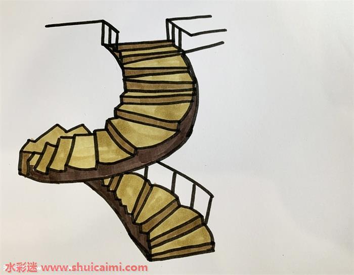 弧形楼梯怎么画 弧形楼梯简笔画简单易画彩色