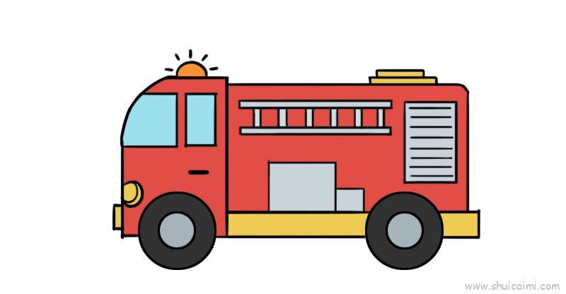消防车儿童画怎么画 消防车简笔画图片