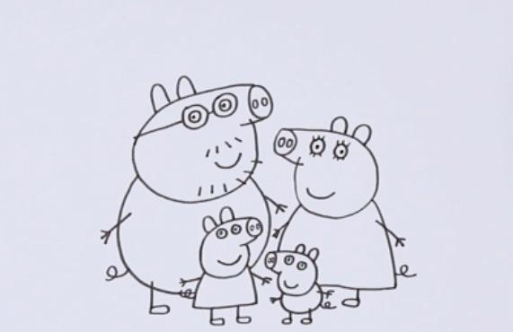 小猪佩奇全家福简笔画怎么画 小猪佩奇全家福简笔画步骤