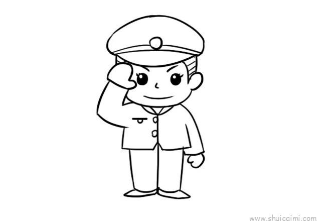 军人敬礼儿童画怎么画 军人敬礼简笔画图片