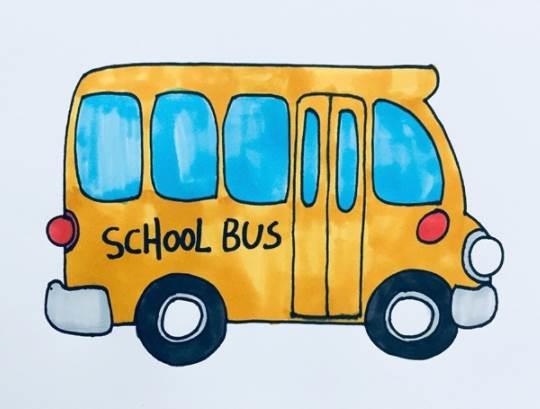 学校校车绘画简笔画 校车画法简笔画