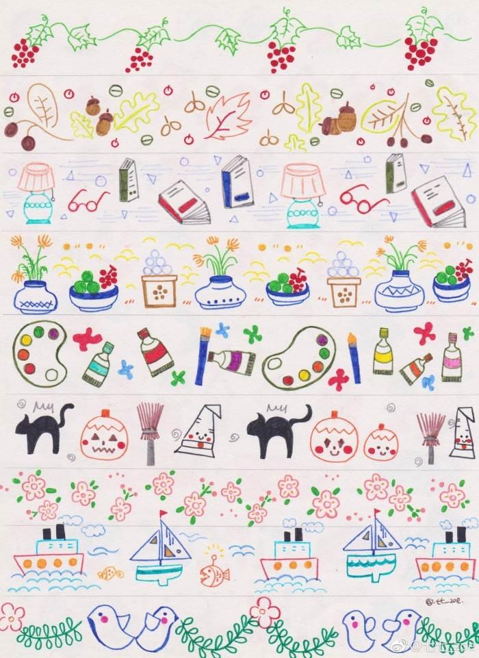 水彩笔简笔画素材手帐 水彩笔手绘