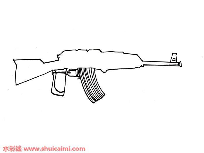 akm突击步枪怎么画 akm突击步枪简笔画简单彩色