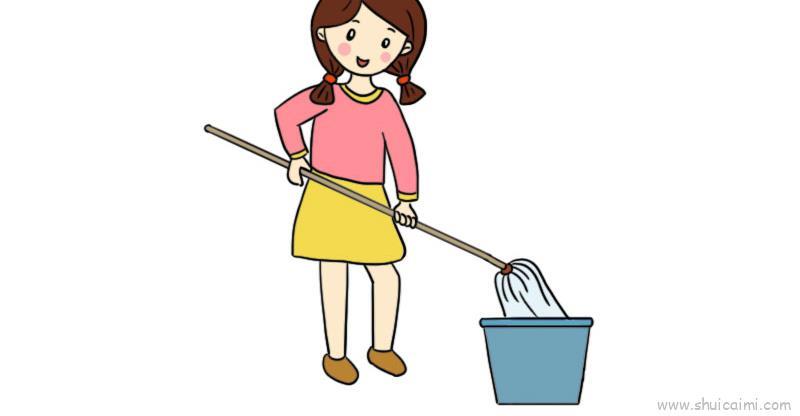 拖地儿童画怎么画 拖地简笔画图片