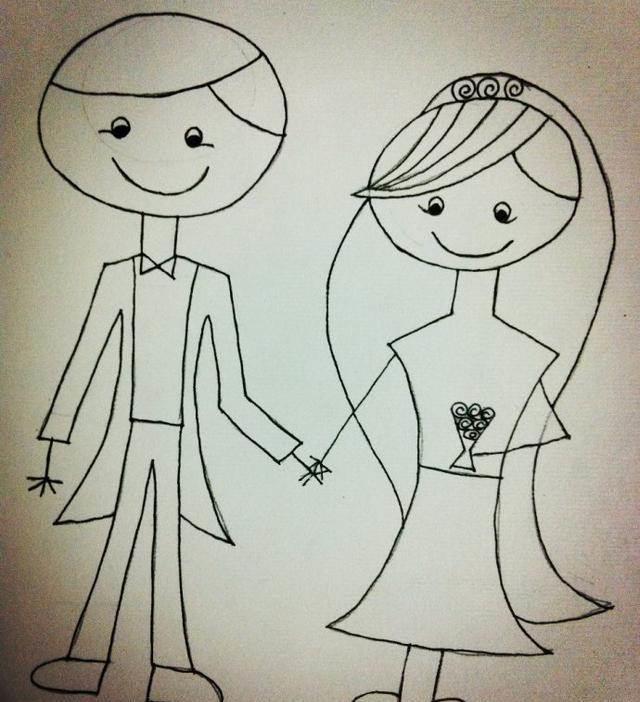 婚纱简笔画教程情侣 婚纱简笔画手绘