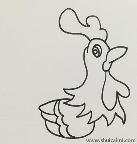 红冠大公鸡涂色简笔画教程