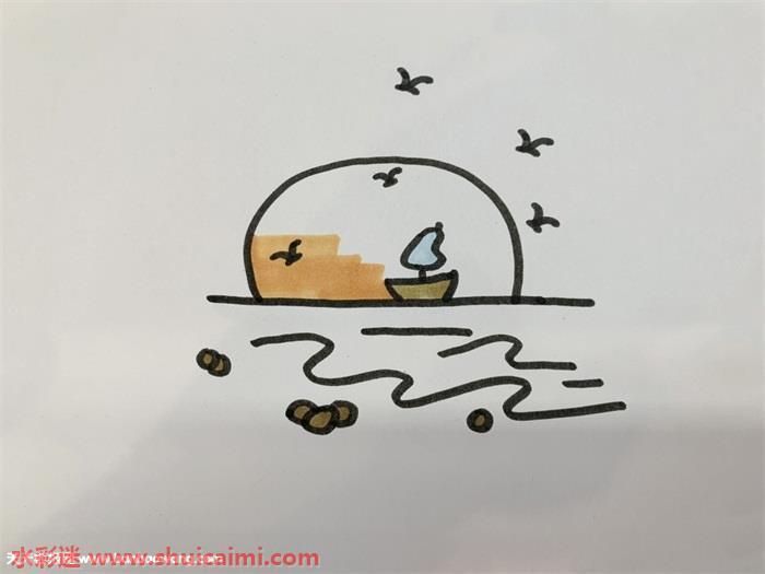 夕阳怎么画 夕阳简笔画图片带颜色