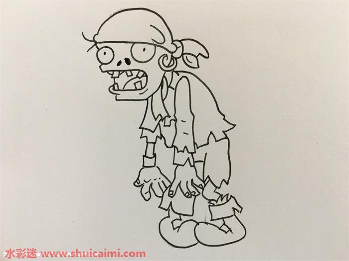 五个彩色僵王的简笔画步骤教程