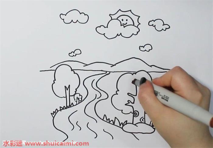 森林小溪怎么画 森林小溪简笔画漂亮卡通