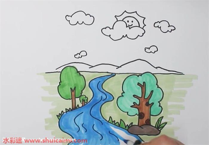 森林小溪怎么画 森林小溪简笔画漂亮卡通