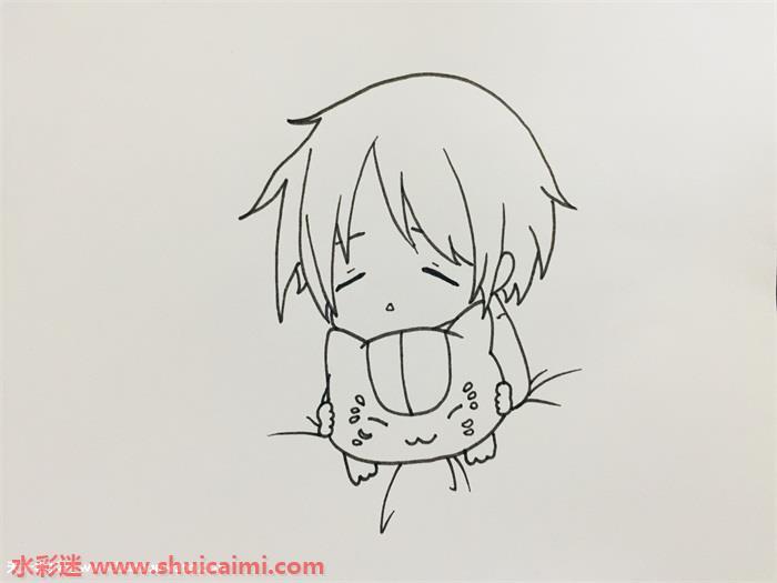 可爱的Q版夏目贵志和猫咪老师简笔画步骤图解