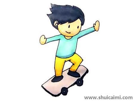 玩滑板的小男孩儿童简笔画