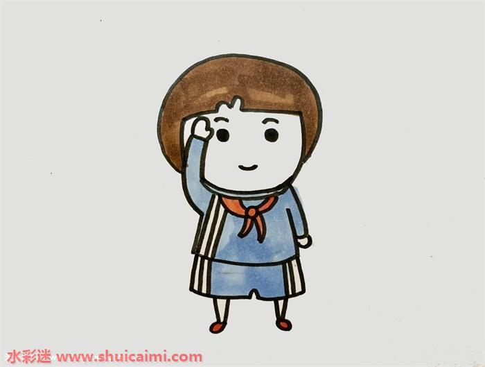 敬礼小学生怎么画 敬礼小学生简笔画漂亮彩色