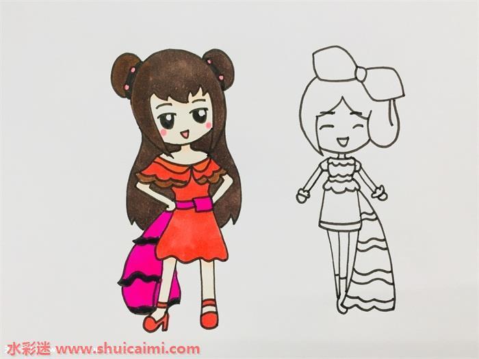 甜美可爱的齐哪和菲灵简笔画图片教程