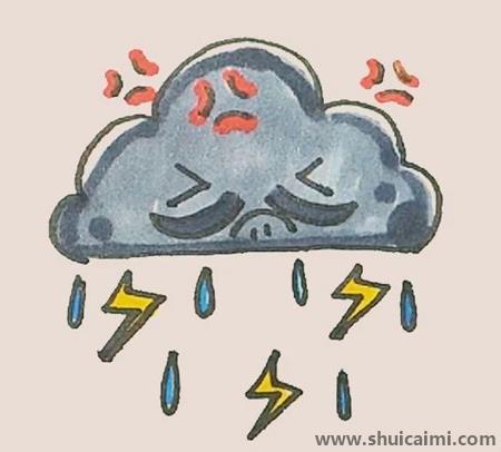 乌云和闪电彩色儿童简笔画