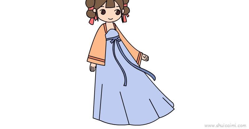 古装少女人物儿童画怎么画 古装少女人物简笔画步骤