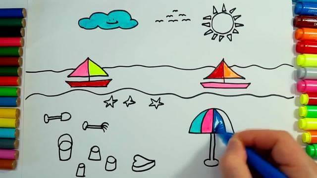 沙滩简笔画 沙滩简笔画海边彩色