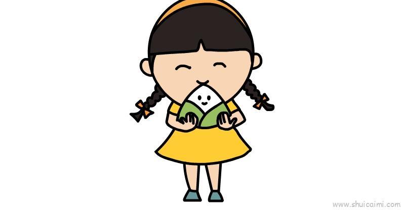 吃粽子的小女孩儿童简笔画画法步骤
