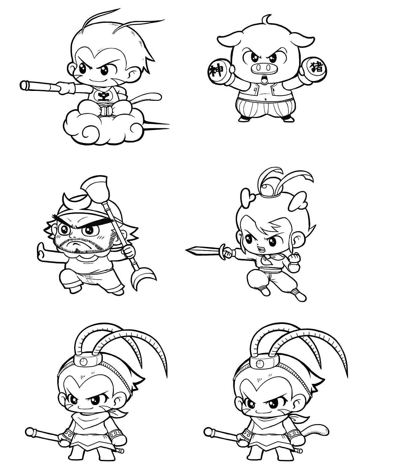 西游记人物简笔画 西游记人物简笔画四人