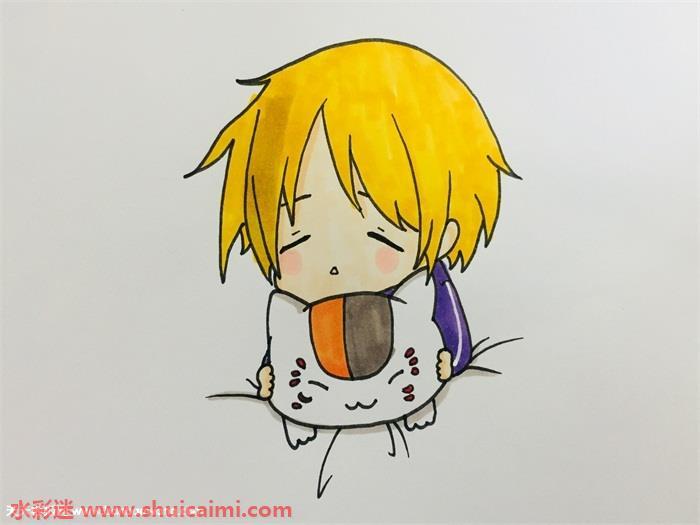 可爱的Q版夏目贵志和猫咪老师简笔画步骤图解