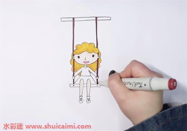 荡秋千小女孩怎么画 荡秋千小女孩简笔画画法