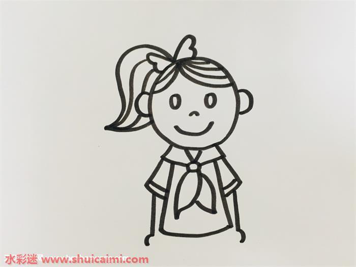 扎高马尾女生怎么画 扎高马尾女生简笔画图片彩色