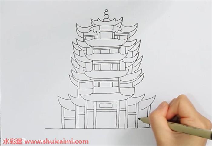 黄鹤楼怎么画 黄鹤楼简笔画步骤图