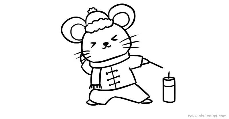 小老鼠放鞭炮儿童画怎么画 小老鼠放鞭炮简笔画图片