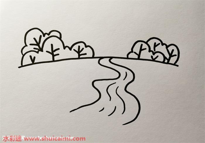 小河怎么画 小河简笔画图片带颜色