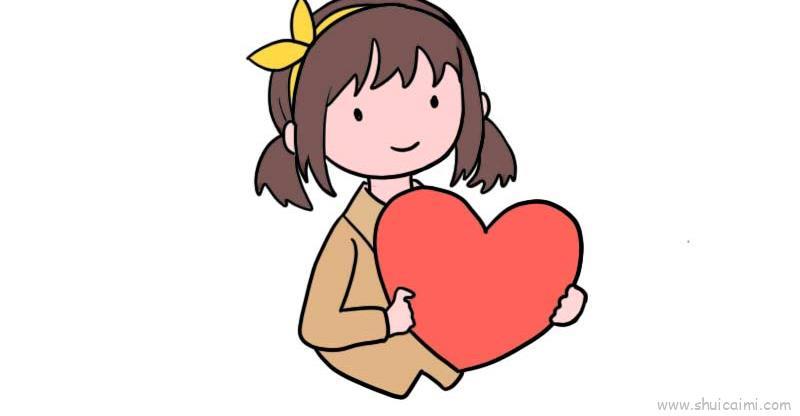 小女孩爱心儿童画怎么画 小女孩爱心简笔画步骤