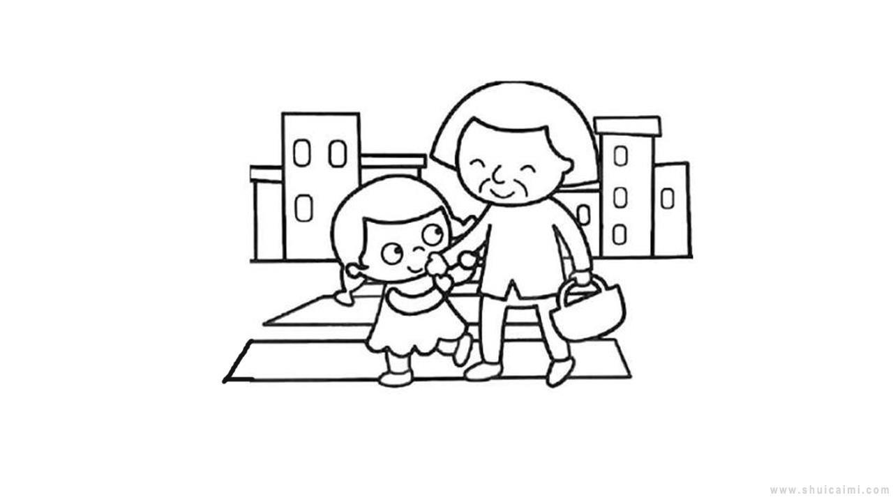 扶老人过马路简笔画怎么画 扶老人过马路简笔画简单又好看