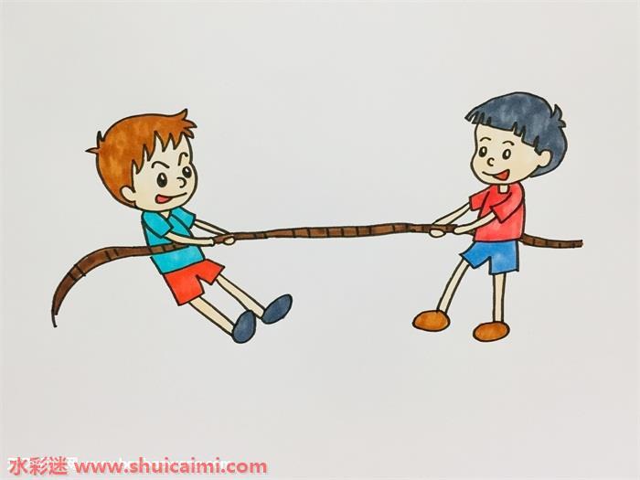 小朋友拔河怎么画 小朋友拔河简笔画画法