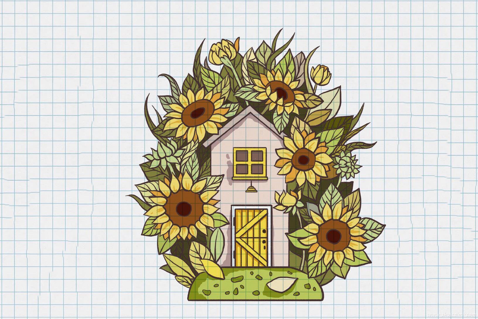 向日葵小屋怎么画 向日葵小屋简笔画图片大全带颜色