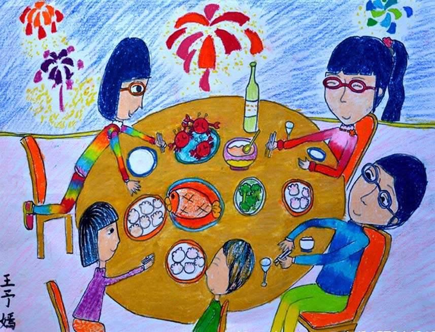 画一桌年夜饭简笔画彩色 年夜饭简笔画彩色 简单