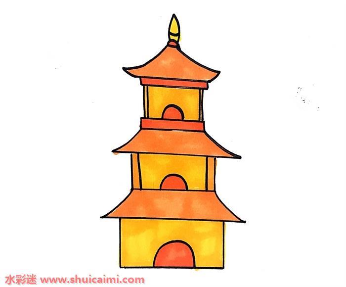 古塔怎么画 古塔简笔画简单易画彩色